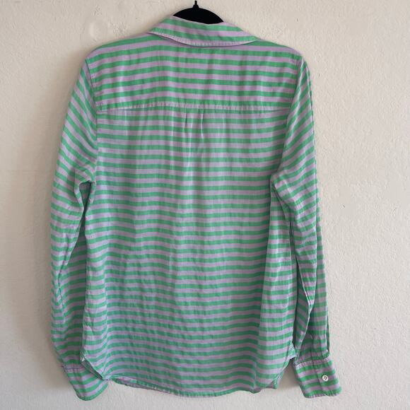 J. Crew Striped Green & Purple Silk Blend Popover Top Blouse Women’s - Size 8 - Picture 4 of 4